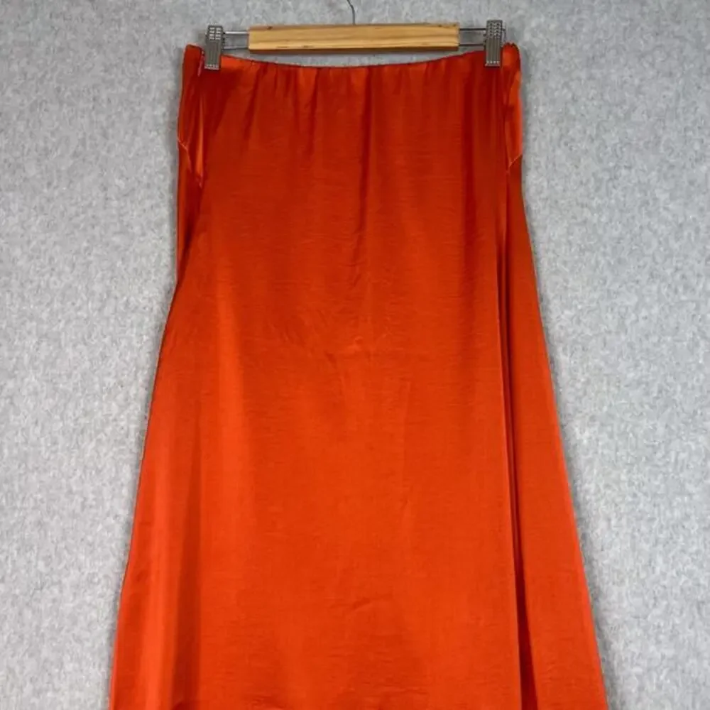 Abercrombie & Fitch Size Small Orange Satin Strapless Slip Maxi Dress Front Slit
